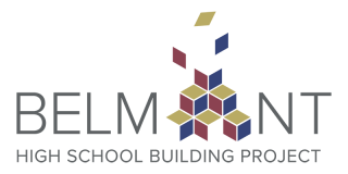 Belmont High School Building Project Logo featuring geometric shapes coming together to form a building