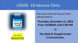 Important Belmont Health Announcement - COVID-19 Vaccine Clinic December 15, 2022
