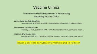 Belmont Health Department Announcement: Monday, April 10, 2023 Vaccine Clinics
