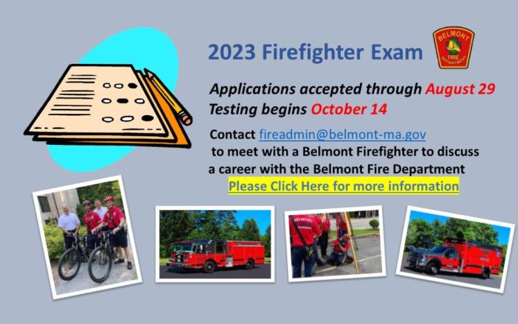 Belmont Fire Department Announces: 2023 Firefighter Exam 