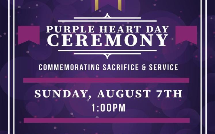 Purple Heart Day Ceremony Belmont Veterans Memorial Claypit Pond Sunday, August 7, 2022 At 1:00PM